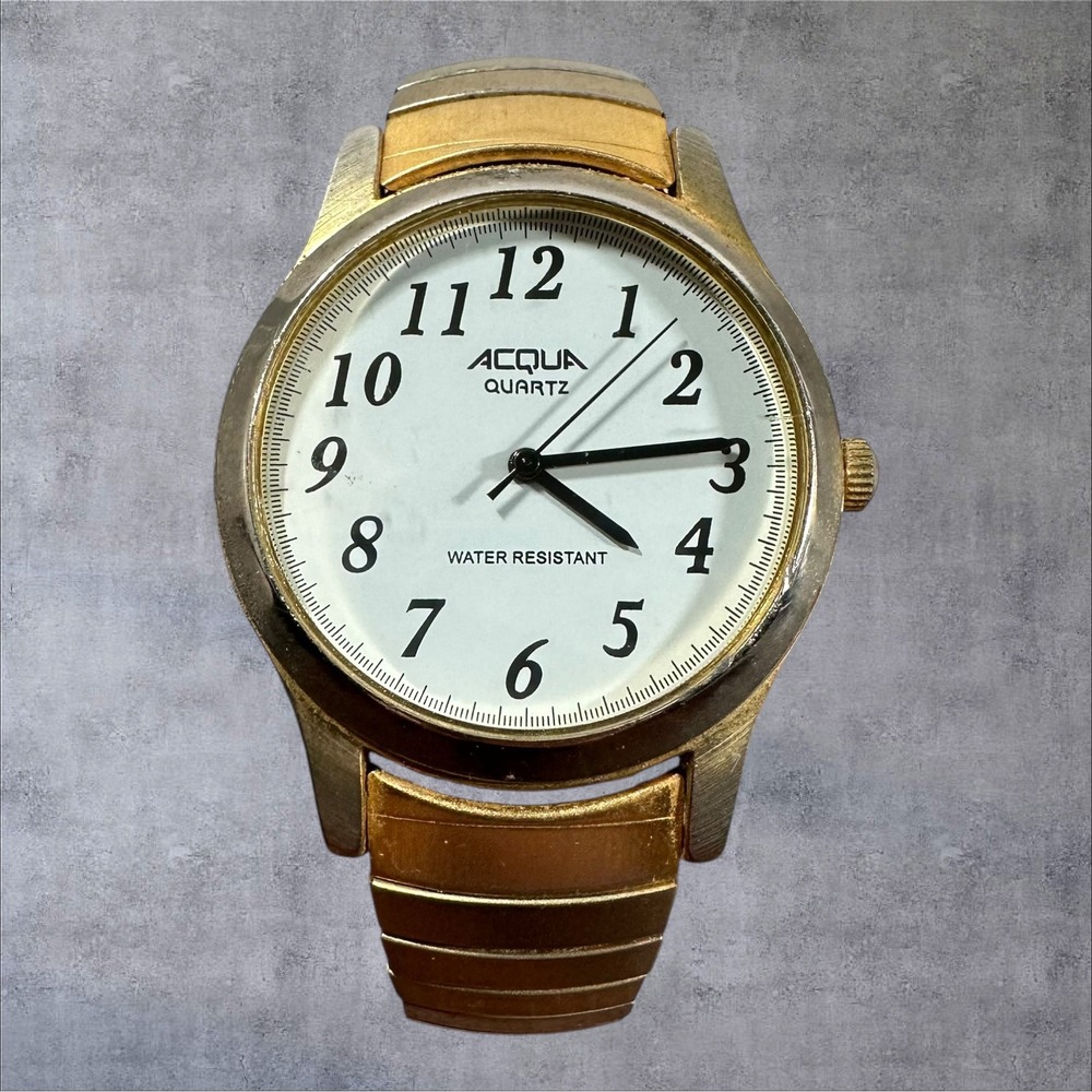 Acqua Quartz Watch Gold Tone‎ Date Japan Stretch Band SR626SW